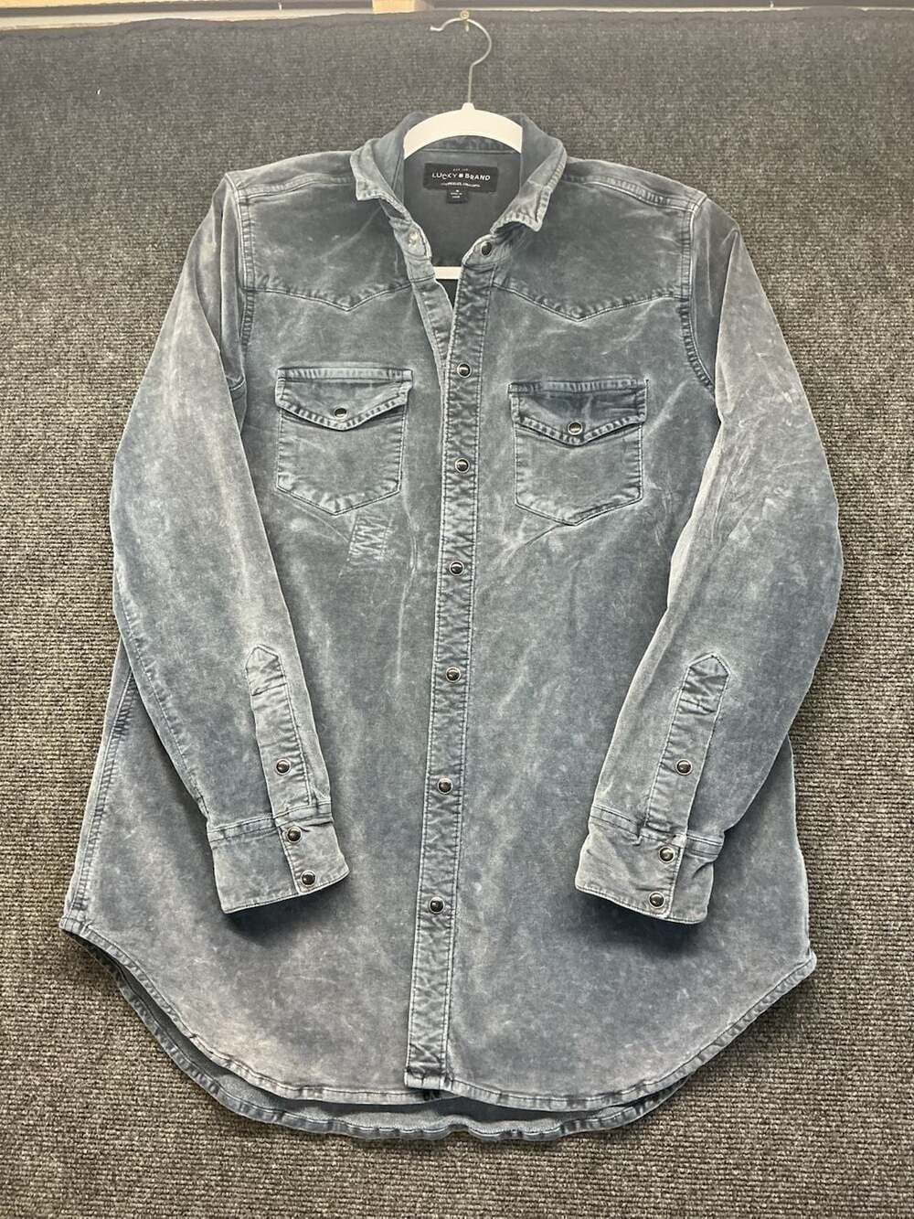 Lucky Brand Pearl Snap Shirt Womens S Blue Suede Tunic Long Sleeve Pockets - Picture 1 of 8